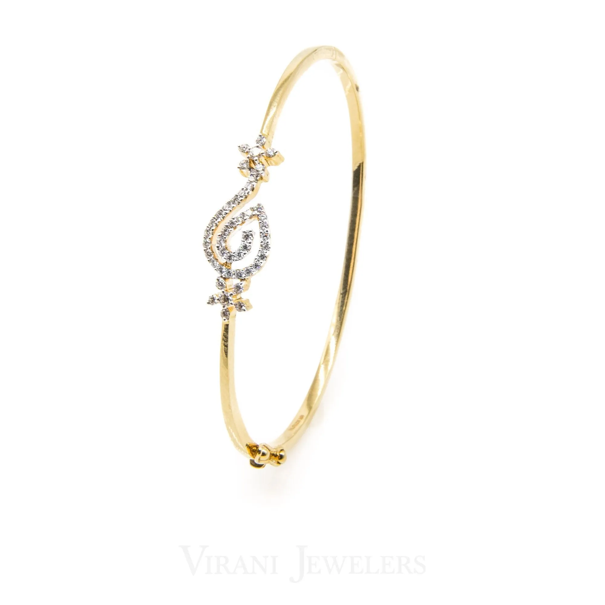 0.46CT Diamond Cuff Bracelet Set in 18K Gold W/ Floral Vine Center Design