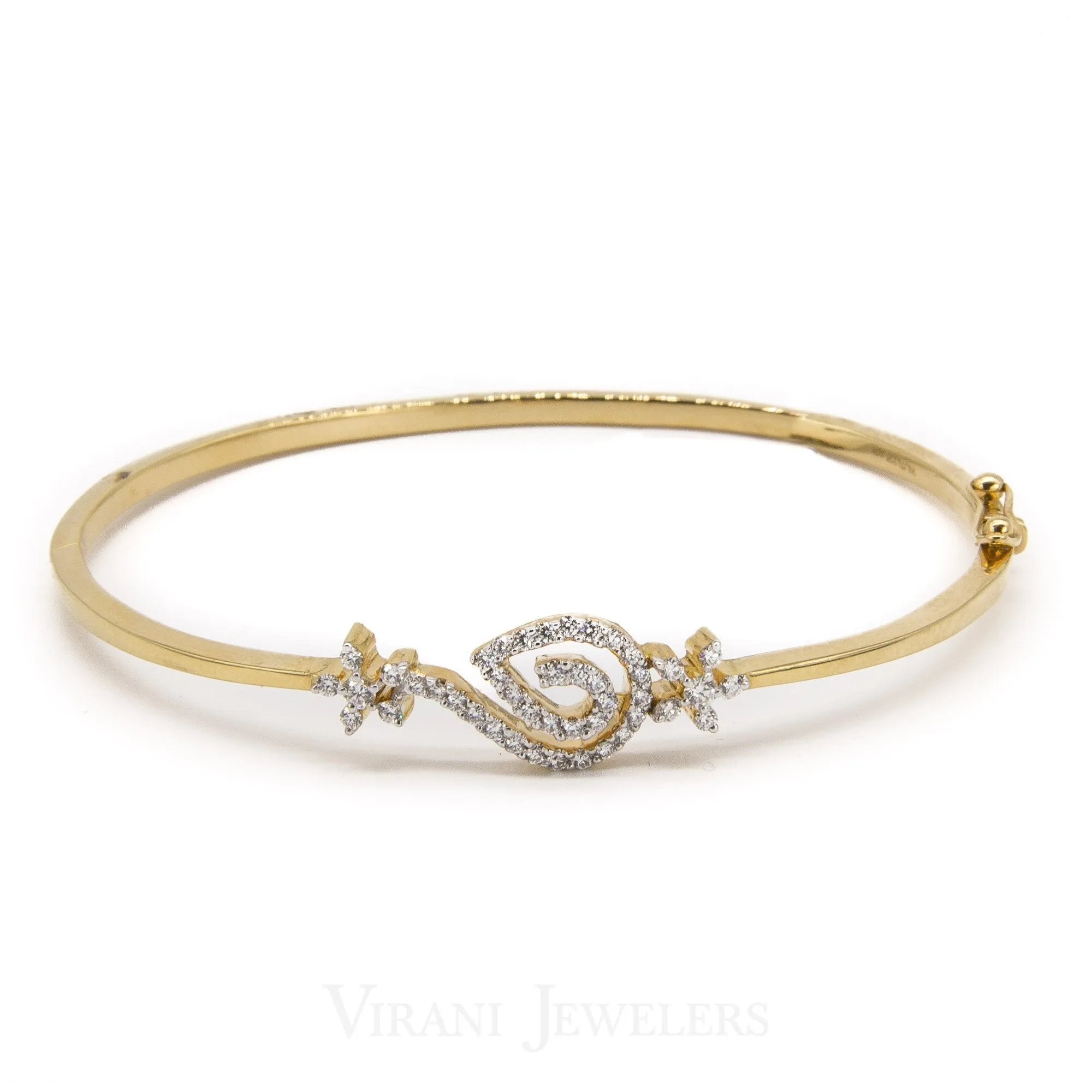0.46CT Diamond Cuff Bracelet Set in 18K Gold W/ Floral Vine Center Design