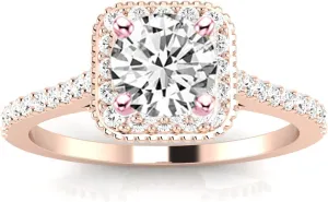 0.8 Carat 14K White Gold Stunning Vintage Halo Style Round Cut Diamond Engagement Ring with Milgrain (I Color SI2 Clarity Center Stones)