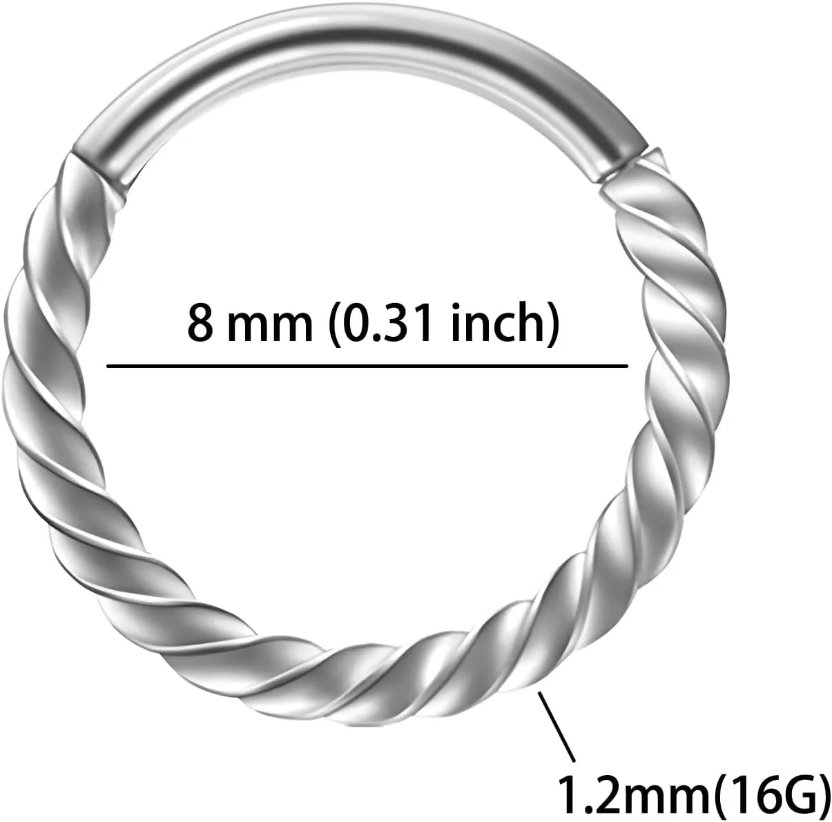 1 PC 16G Silver Diameter 6mm Fashionable Helix Twist Stainless Steel Earring Cartilage Nose Septum Spiral Ring Orbital Hoop Piercing Jewelry