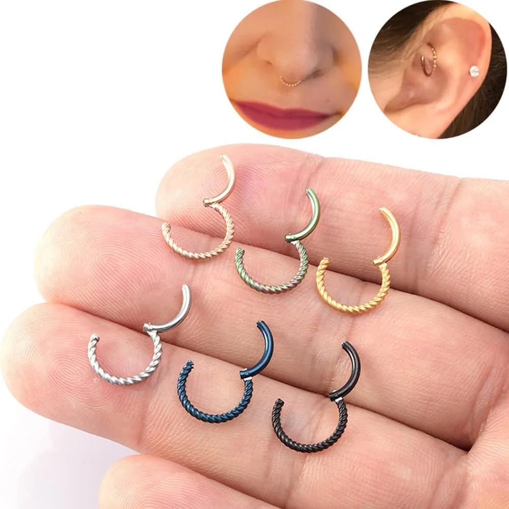 1 PC 16G Silver Diameter 6mm Fashionable Helix Twist Stainless Steel Earring Cartilage Nose Septum Spiral Ring Orbital Hoop Piercing Jewelry