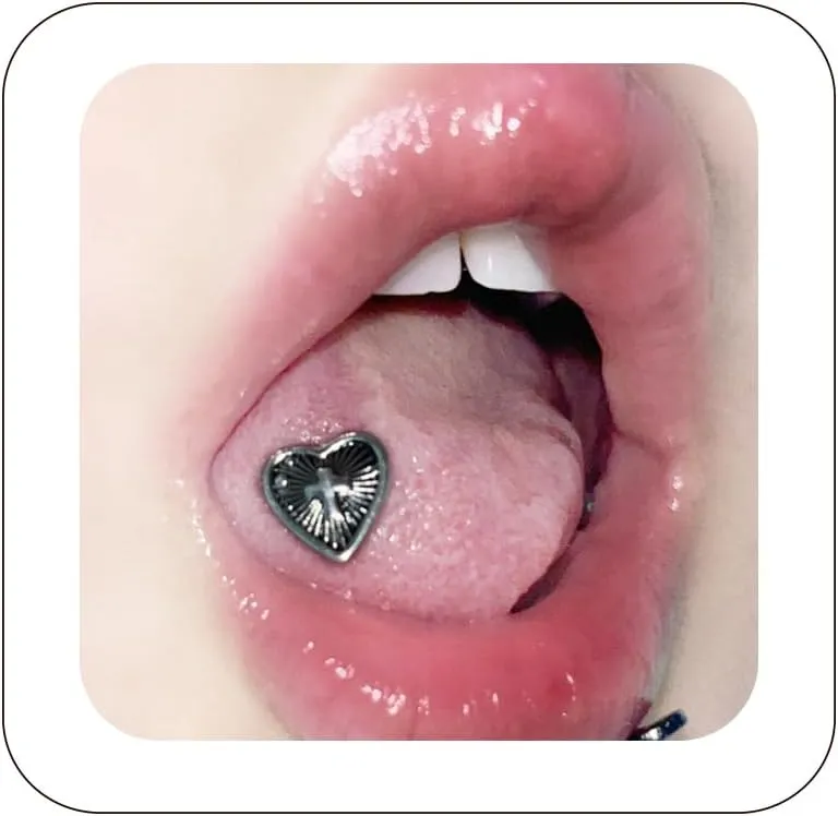 1 Pcs 14G Stainless Steel Tongue Rings Heart Shape Punk Vintage Statement Cute Tongue Rings Piercing 16mm in Length for Women Gift Surgical Steel Body Piercing Jewelry for Women Trendy