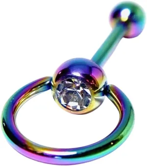 1 Piece Stunning Clear CZ Gem with Slave IP Steel Barbell Door Knocker Tongue Ring - Body Jewelry