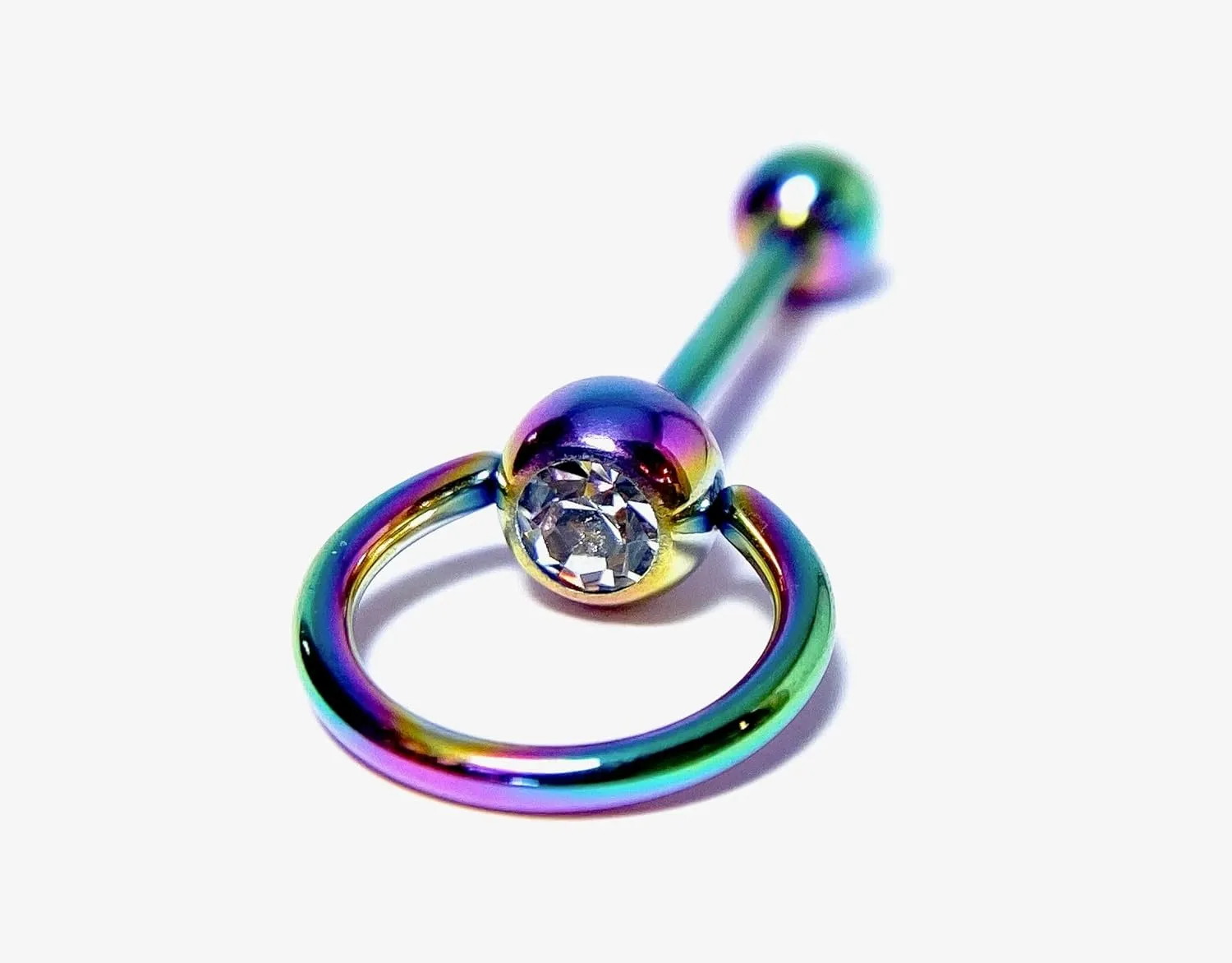 1 Piece Stunning Clear CZ Gem with Slave IP Steel Barbell Door Knocker Tongue Ring - Body Jewelry