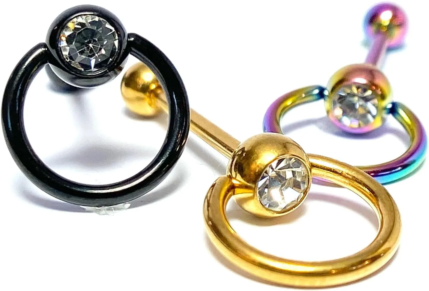 1 Piece Stunning Clear CZ Gem with Slave IP Steel Barbell Door Knocker Tongue Ring - Body Jewelry