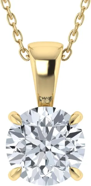 1.00 Carat IGI Certified Lab Grown Solitaire Diamond Pendant Necklace for Women with 14K Solid Yellow/White Gold 20" Cable Chain Four Prong (6.5mm Round Cut, E-F Color, VS1-VS2)