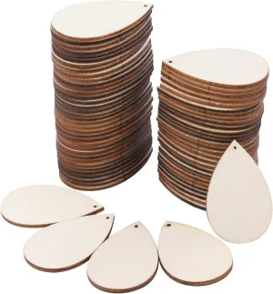 100 Pieces Unfinished Blank Wood Teardrop Earring Pendant for Christmas Tree Decoration, Jewelry Supplies and DIY Making, 1.4 x 2.2 inch