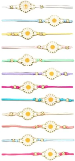 12 pcs Set Woven Handmade Colorful Sunflower Bracelets Set Bohemian Cute Daisy Flower Bracelet for Women Jewelry
