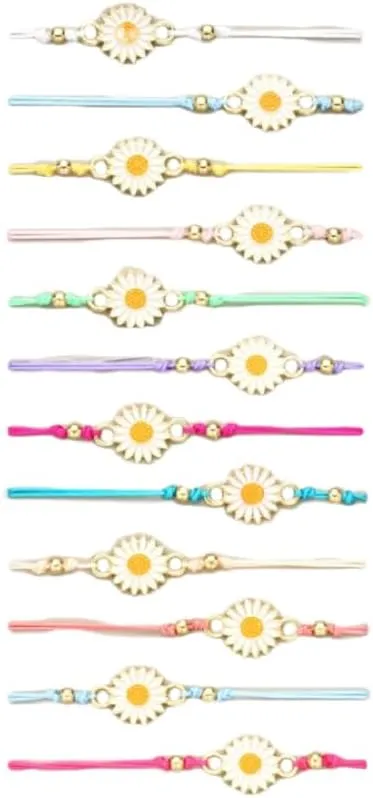 12 pcs Set Woven Handmade Colorful Sunflower Bracelets Set Bohemian Cute Daisy Flower Bracelet for Women Jewelry