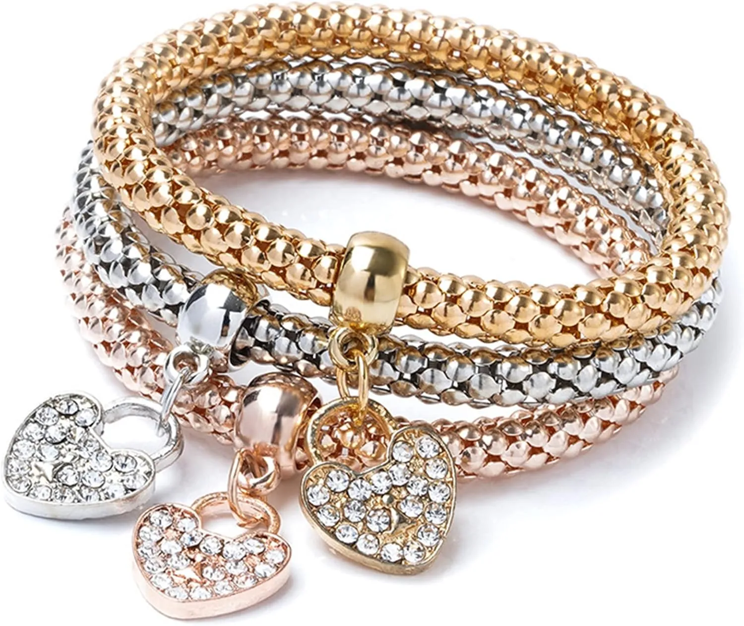12PCS Gold/Silver/Rose Gold Corn Chain Bracelet Crystal Multilayer Butterfly Heart circle Life tree locket Charming Stretch Bracelet for Women SZ06