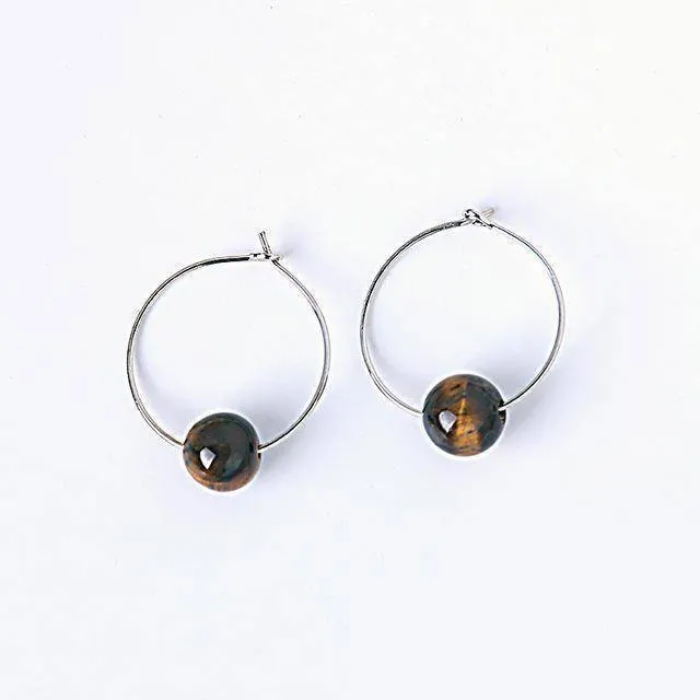 14 Colors, Natural Stone Hoop Earrings Beaded 2CM Earring