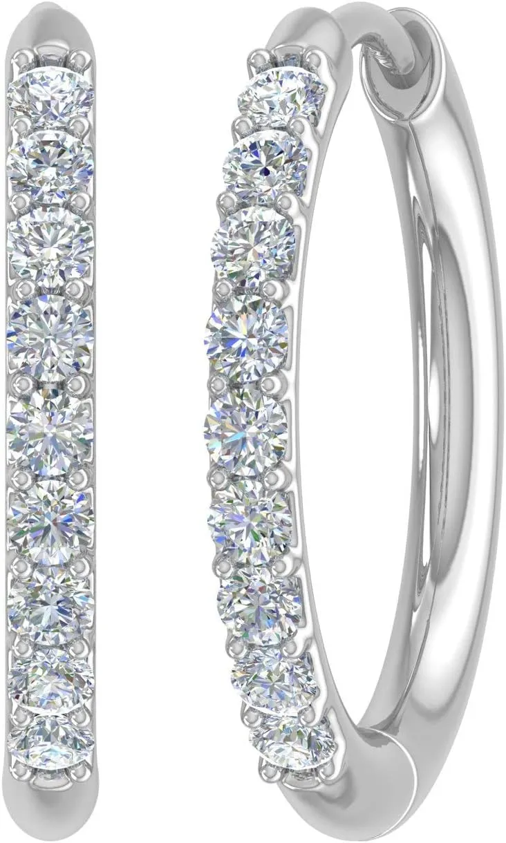 1/4 to 1 Carat (ctw) Round White Diamond Ladies Hoop Earrings in 14K Gold (I1-I2 Clarity)