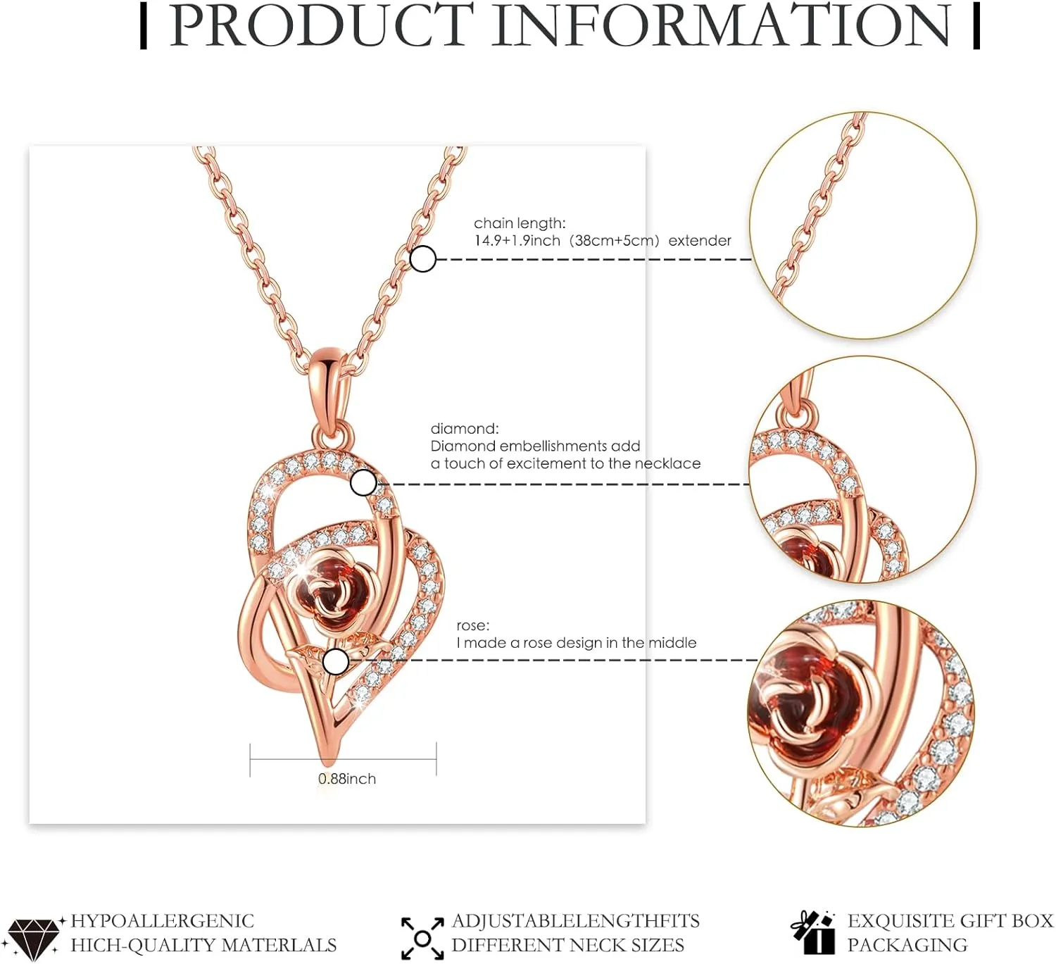 14K Gold Diamond Pendant Necklace for Women Charm Pendant Dainty Silver Gold Plated Rose Gold Perfect Gifts for Mom Sister Wife Christmas Heart Necklaces