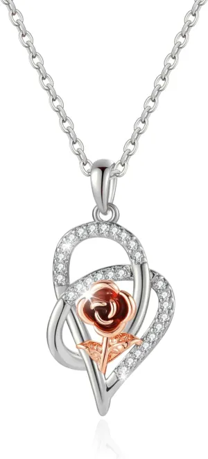 14K Gold Diamond Pendant Necklace for Women Charm Pendant Dainty Silver Gold Plated Rose Gold Perfect Gifts for Mom Sister Wife Christmas Heart Necklaces