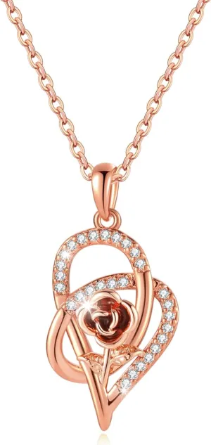 14K Gold Diamond Pendant Necklace for Women Charm Pendant Dainty Silver Gold Plated Rose Gold Perfect Gifts for Mom Sister Wife Christmas Heart Necklaces