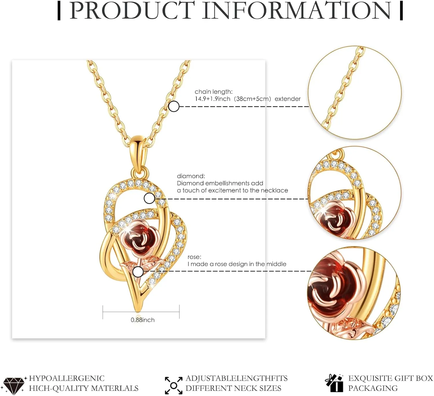 14K Gold Diamond Pendant Necklace for Women Charm Pendant Dainty Silver Gold Plated Rose Gold Perfect Gifts for Mom Sister Wife Christmas Heart Necklaces