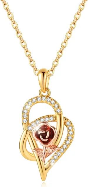 14K Gold Diamond Pendant Necklace for Women Charm Pendant Dainty Silver Gold Plated Rose Gold Perfect Gifts for Mom Sister Wife Christmas Heart Necklaces