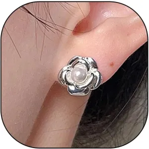 14K Gold Plated Camellia Stud Earrings for Women,Simple Chunky High Polish Statement Flower Earrings,Sweet Floral Ear Accessories Bride Jewelry Gifts