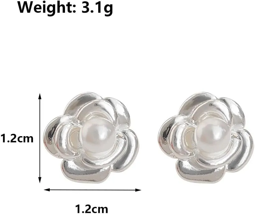 14K Gold Plated Camellia Stud Earrings for Women,Simple Chunky High Polish Statement Flower Earrings,Sweet Floral Ear Accessories Bride Jewelry Gifts