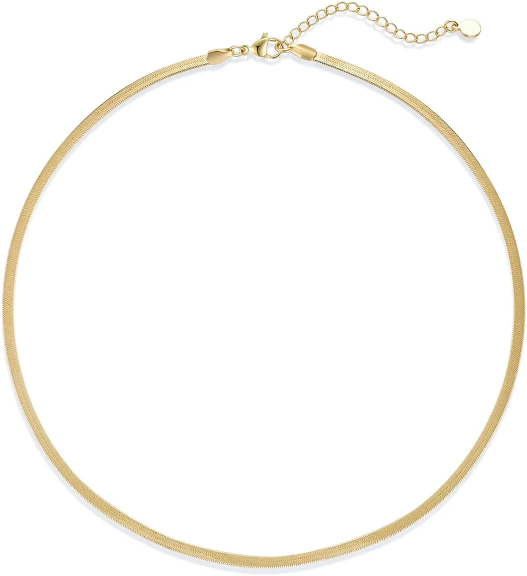 14K Gold Plated Dainty Choker Necklace for Women & Girls | Snake, Cuban Link, Paperclip, Ball Beaded, Tennis Chain, Natural Freshwater Pearl Necklace Fashion Jewelry Gift