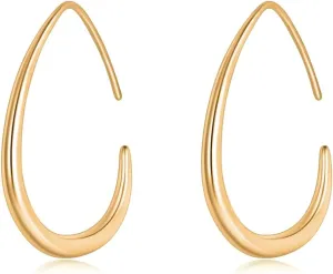 14K Gold Plated Lightweight Teardrop Hoop Earrings for Women Hypoallergenic Oval Pull Through Hoop Earrings Trendy Gold Stud Earrings Women Fashion Jewelry