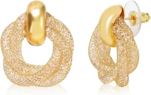 14K Gold Plated Twisted Hoop Earrings for Women, Small Lightweight Gold Hoop Earrings with Cubic Zirconia Mesh, Hypoallergenic Nickel-Free Gold Hoops
