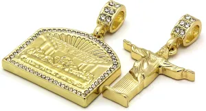 14K Gold Tone St Steel Chain 18"/20" Last Supper & Resurrection Pendants Bundle Set 55/67