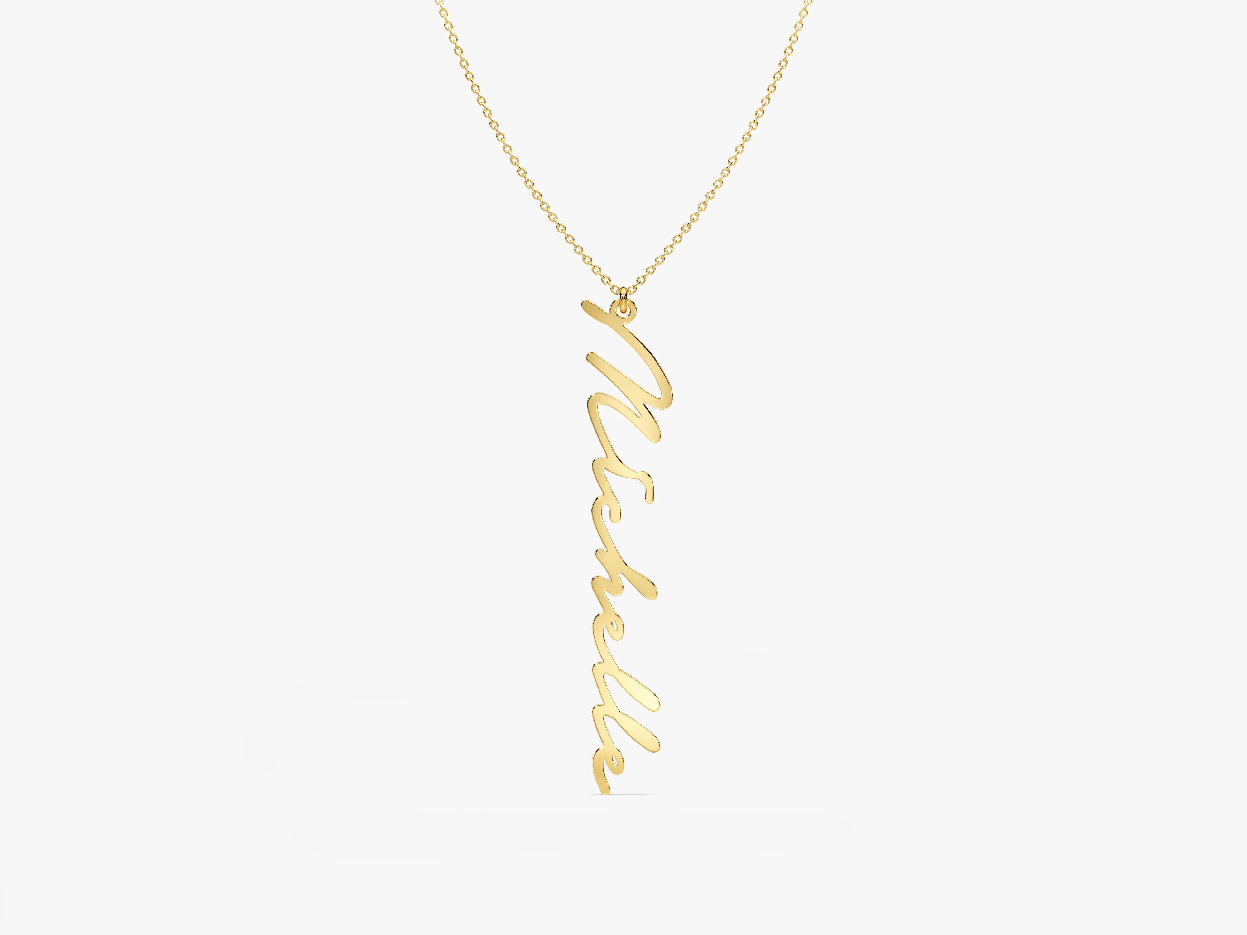 14k Solid Gold Cursive Font Vertical Name Necklace