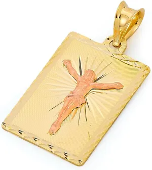 14k Two Tone Gold Stamp Religious Jesus Christ Charm Pendant