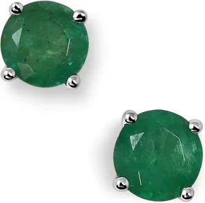 14K White Gold Genuine Emerald 4.5mm Round Stud Earrings