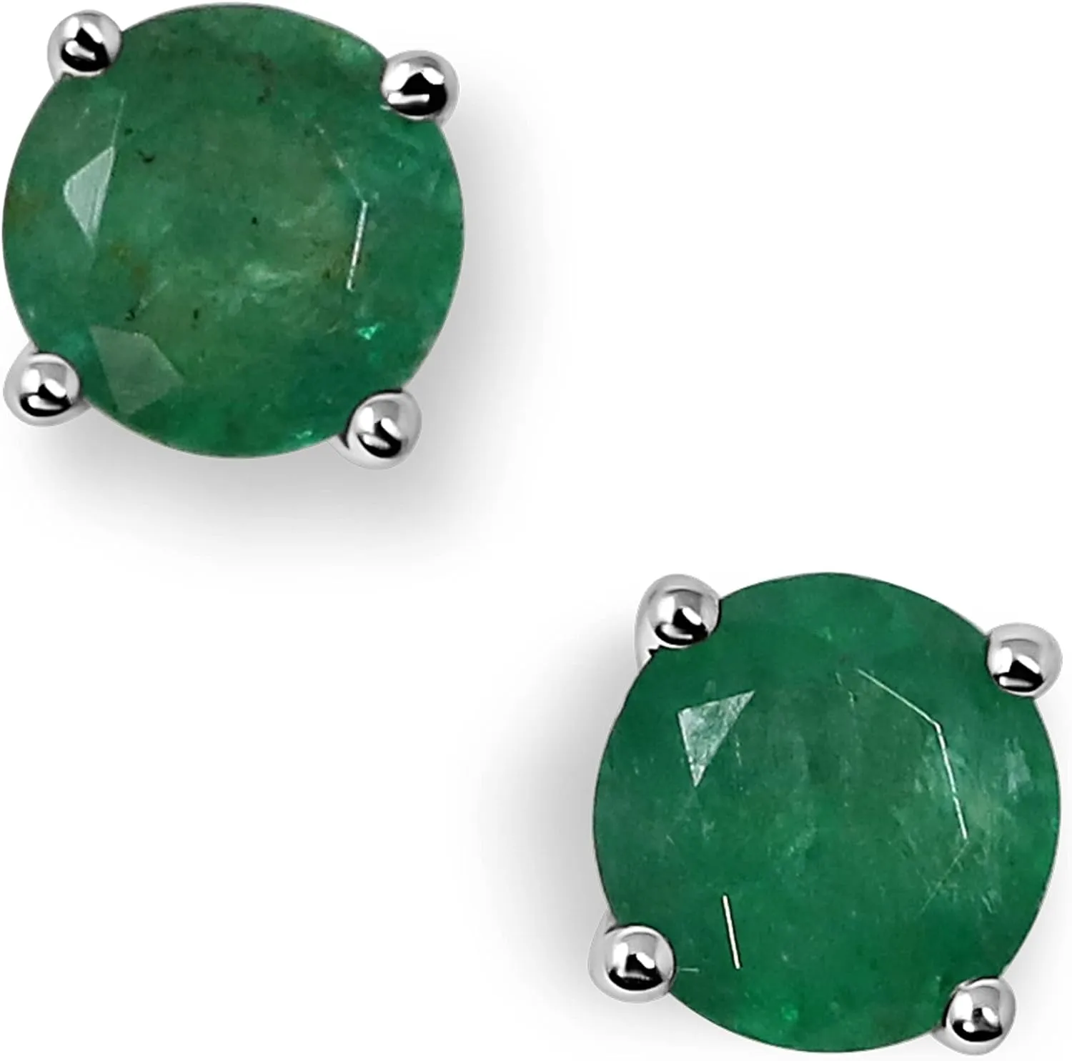 14K White Gold Genuine Emerald 4.5mm Round Stud Earrings