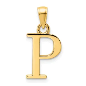 14K Yellow Gold Block Design Large Initial Letter P Charm Pendant