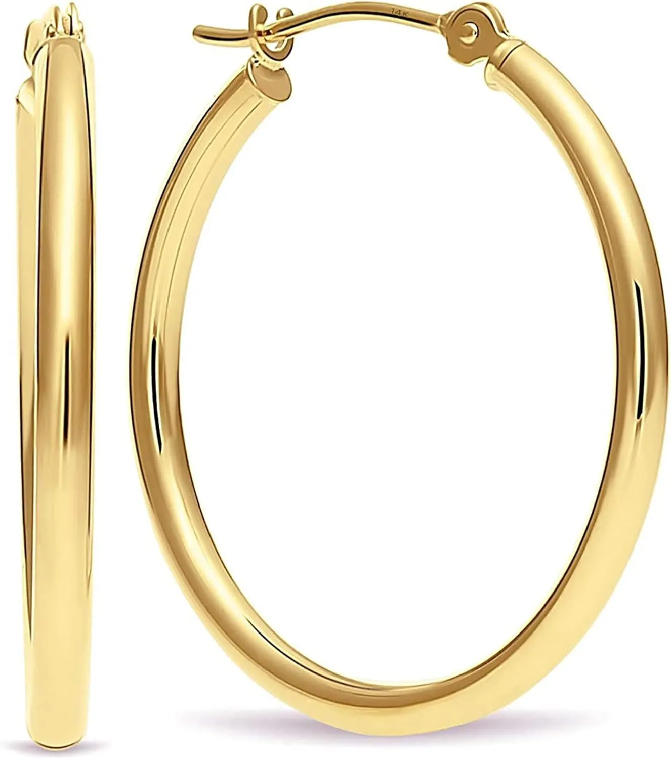 14k Yellow Gold Classic Real Gold Shiny Polished Hoop Earrings, Plain Round Gold Hoops