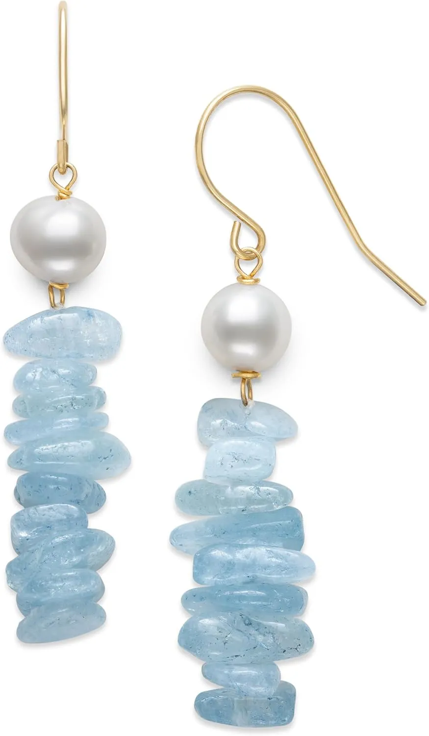 14k Yellow Gold Cultured Freshwater Pearl and Aquamarine Wire Earrings