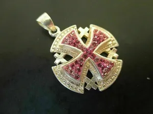 14K Yellow Gold Plated 2Ct Round Red Ruby and Diamond Jerusalem Cross Pendant  Mens Religious Symbol Charm, Bold Statement Jewelry