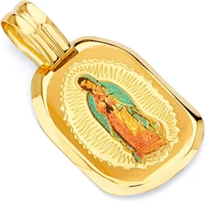 14k Yellow Gold Religious Our Lady of Guadalupe Enamel Picture Charm Pendant