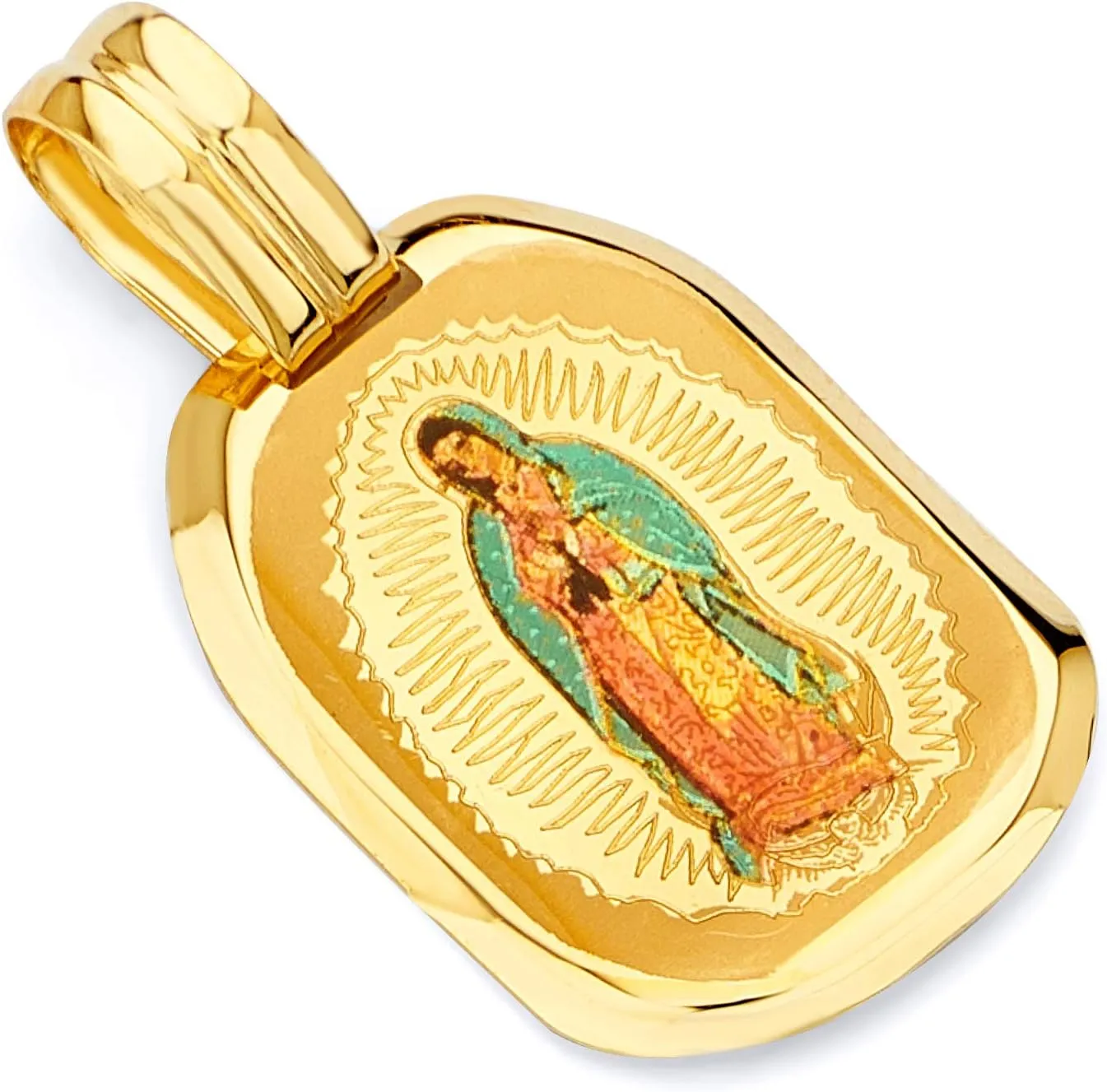 14k Yellow Gold Religious Our Lady of Guadalupe Enamel Picture Charm Pendant