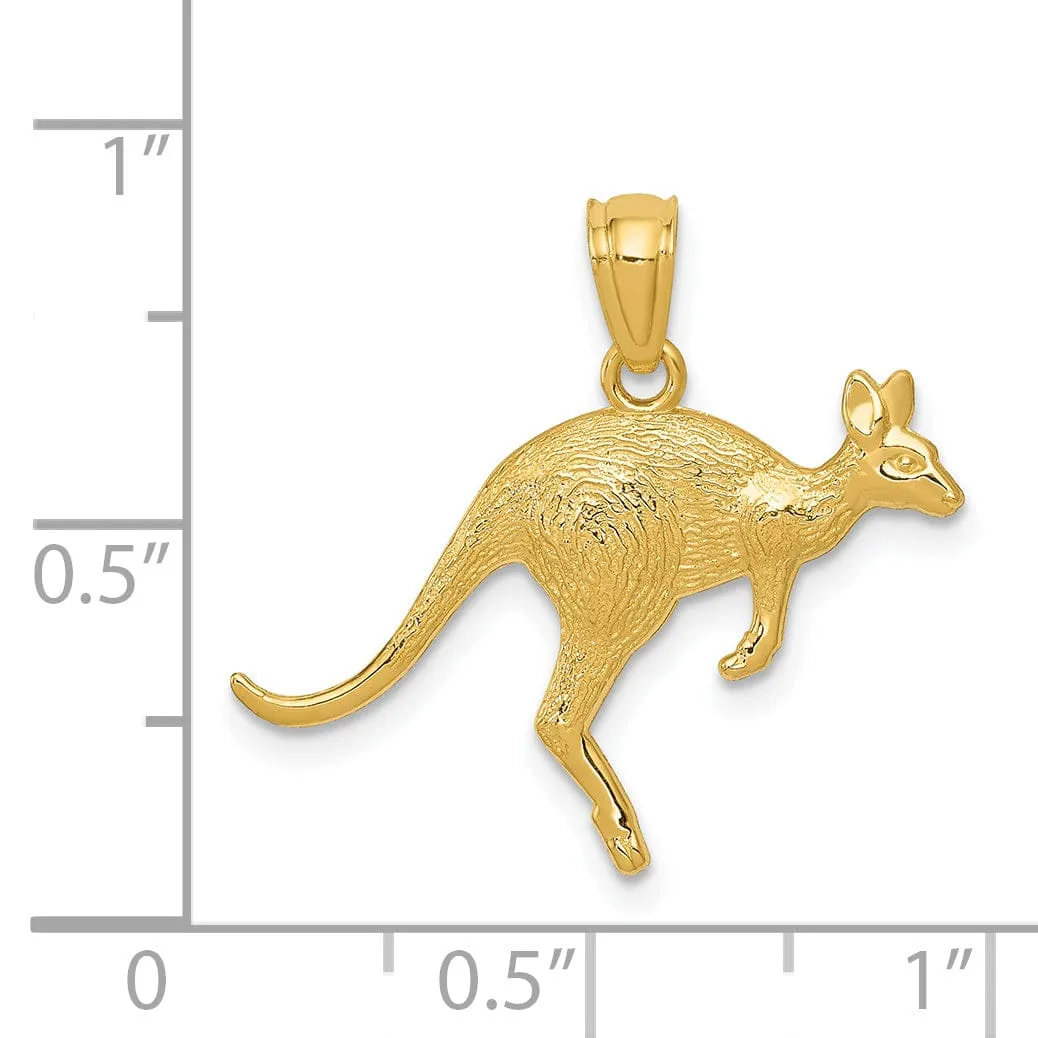 14k Yellow Gold Solid Textured Finish Kangaroo Charm Pendant