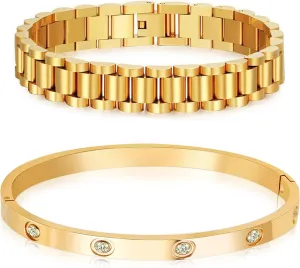 18 K Gold Plated Love Bangle Bracelet Set,Gold Bracelets for Women Waterproof,Bracelets Stack Tarnish Free Gold Jewelry Set,Fashion Accessories Gifts