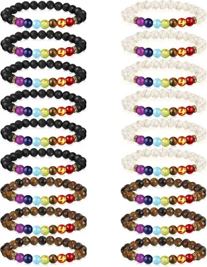 18 Pcs Chakra Bracelets for Women Men Rock 7 Chakra Stones Crystals Healing Stones Bracelets 8mm Relief Yoga Beads Bracelets Essential Oil Diffuser Bracelets