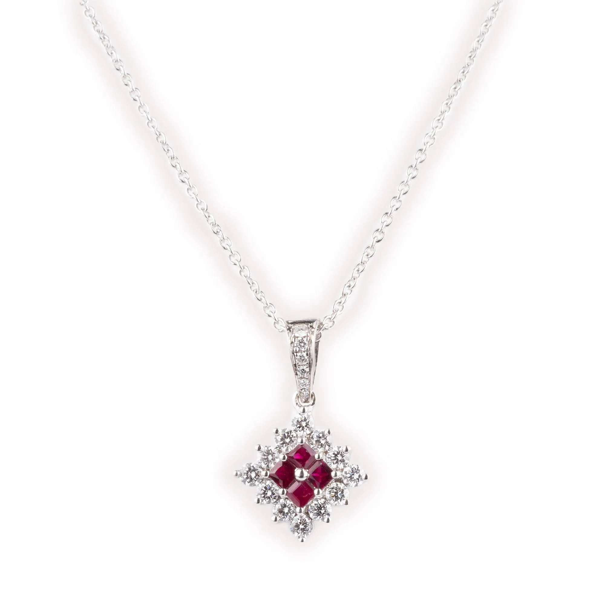 18ct White Gold Diamond & Ruby Chain, Pendant and Earrings Set CH11807-16 MCS2597 MCS2598