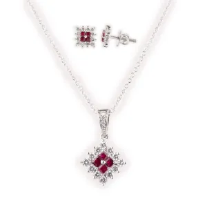 18ct White Gold Diamond & Ruby Chain, Pendant and Earrings Set CH11807-16 MCS2597 MCS2598