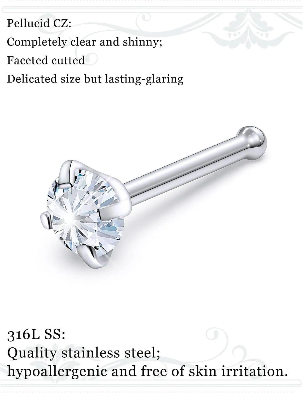 18G 20G Straight Nose Rings Stud Surgical Stainless Steel Nose Studs Cute Nose Ring Stud 20 Gauge 18 Gauge Nose Piercing Jewelry For Women Men Body Piercing Jewelry 1.5Mm 2Mm 2.5Mm 3Mm