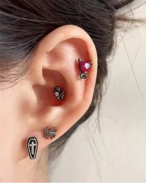 18g Titanium Cross Coffin Earrings for Women Men Stainless Steel Hypoallergenic Punk Gothic Tiny Stud Flat Screw Back Cartilage Tragus Post Piercing Sensitive Ear Jewelry Gift Halloween Xmas