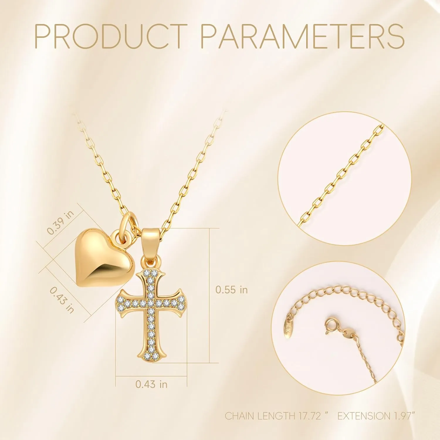 18k Gold Cross Necklace for Women Cute Dainty Gold Heart Pendant Necklaces Religious Faith Jewelry Gift
