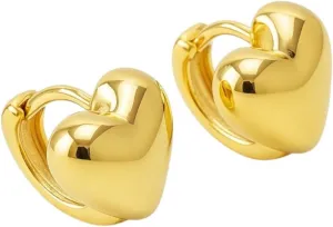 18K Gold Filled Chunky Heart Hoop Earrings for Women, Small Huggie Hoops, Lightweight & Waterproof, Puffy Bold Design, Dainty Gift Jewelry