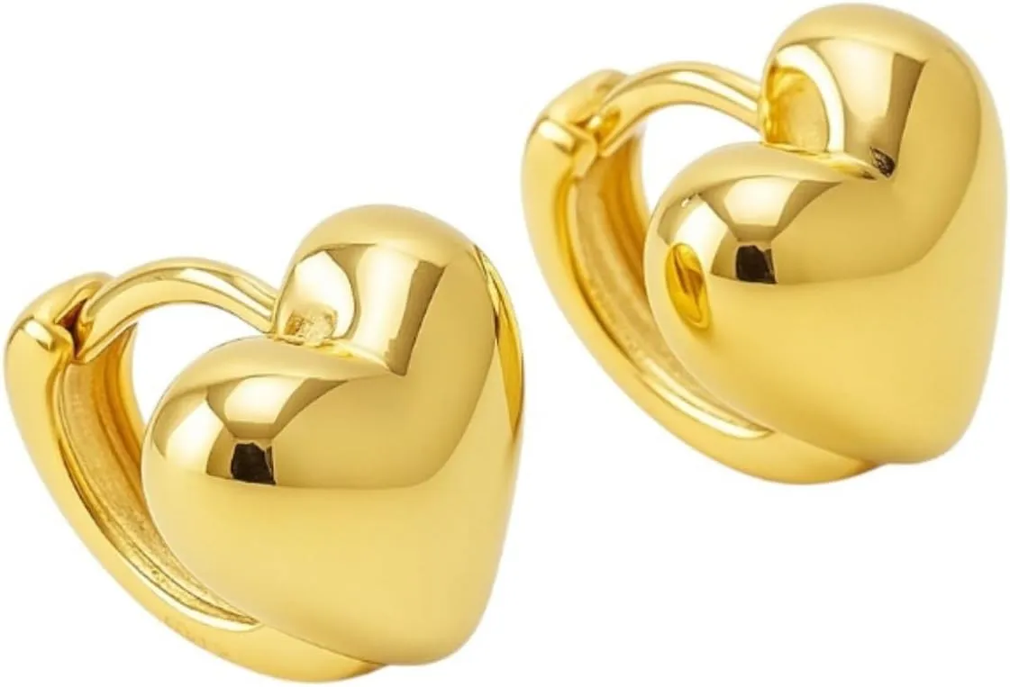 18K Gold Filled Chunky Heart Hoop Earrings for Women, Small Huggie Hoops, Lightweight & Waterproof, Puffy Bold Design, Dainty Gift Jewelry