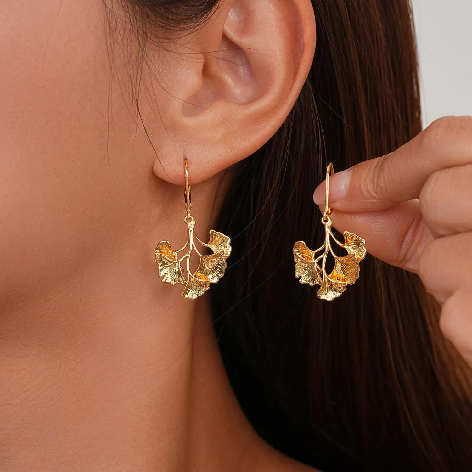 18K Gold Gold Statement Earrings for Women Leaf Drop Dangle EarringsLong Hanging Earrings Large Geometric Dangle Earrings Bohemian Earrings