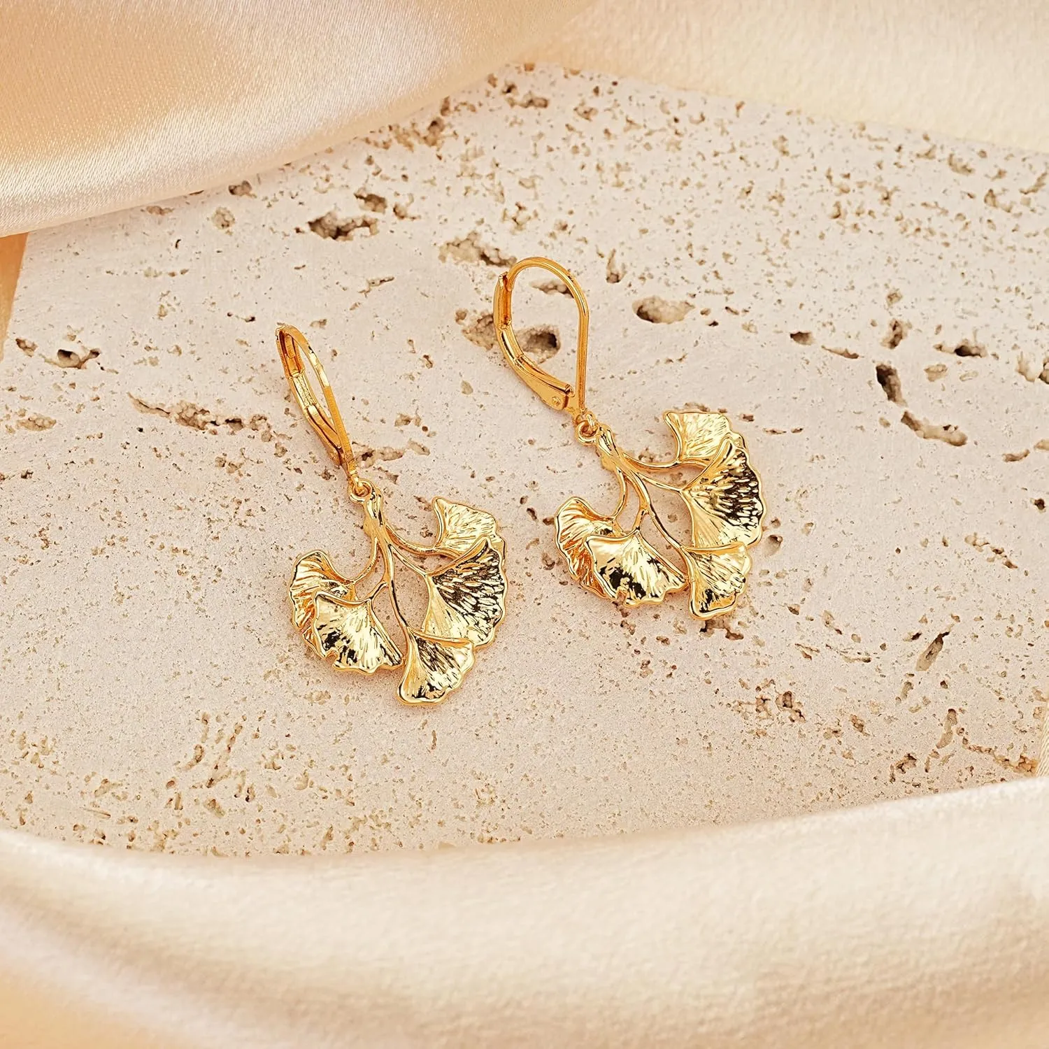 18K Gold Gold Statement Earrings for Women Leaf Drop Dangle EarringsLong Hanging Earrings Large Geometric Dangle Earrings Bohemian Earrings