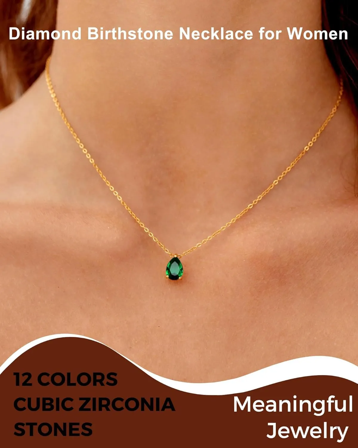 18K Gold Plated Birthstone Necklace for Women Dainty Diamond Teardrop Necklaces Emerald Green CZ Pendant Necklace Birthday Gift for Women Jewelry